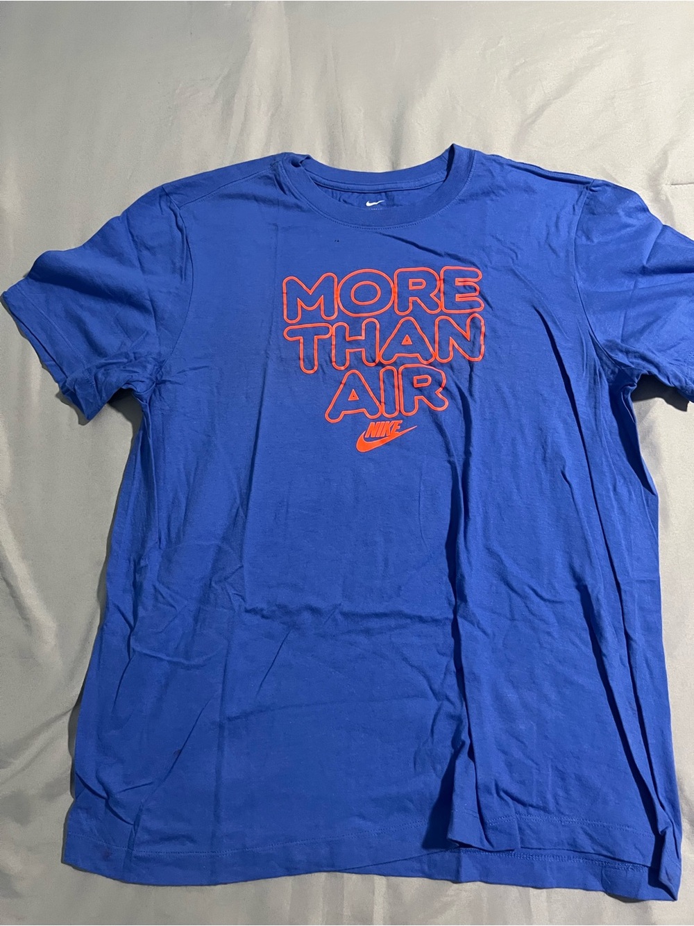 Nike Blue Short-Sleeve Tee with Orange “MORE THAN AIR” Graphic Size L